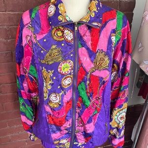 80's Nylon Bomber Jacket Crazy Print Size Medium